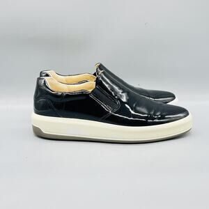 ECCO Shoes Womens 10 Black Patent Leather Slip On Walking Sneakers Comfort